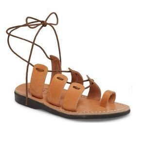 Jerusalem Sandals Deborah Women's Leather Lace Up Shoe EU 39 US 8 Tan Brown